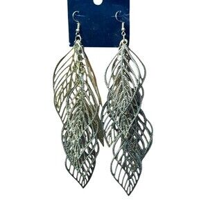 long multi leaf earrings dangle 6 inches boho gold silver tones
